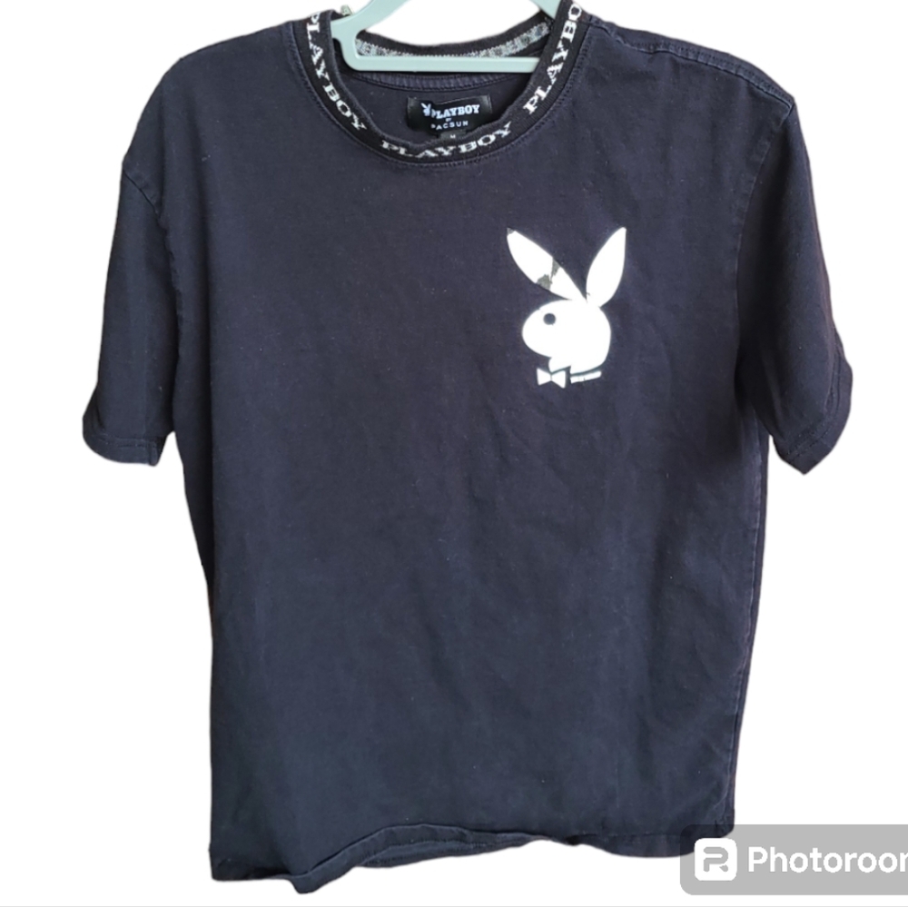 PLAYBOY by PACSUN branded collar black/white print Playa shirt slight fa…